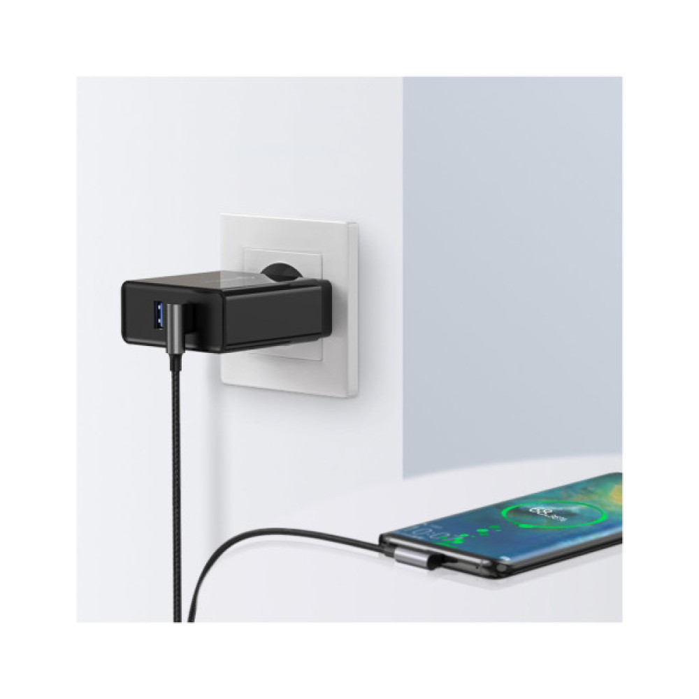Дата кабель USB 2.0 AM to USB-C 0.5m 3A 90° corner US176 black Ugreen (20855)