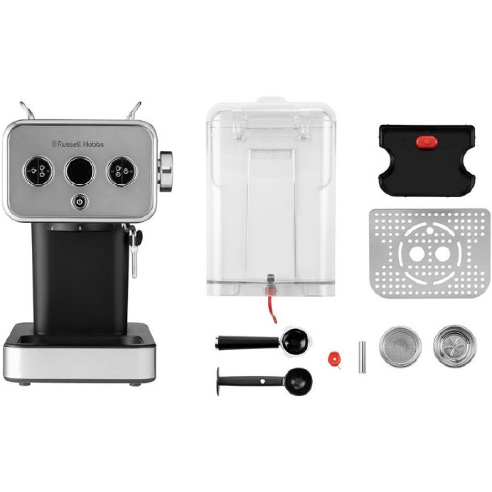 Кавоварка Russell Hobbs ріжкова Distinctions Titanium 1.1л, мелена + чалди, сріблястий