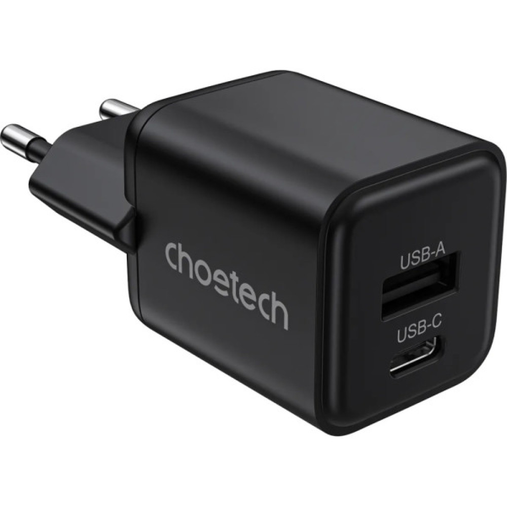Зарядний пристрій Choetech 1xUSB-C PD30W PPS + 1xUSB QC3.0 (PD5012-EU-BK)