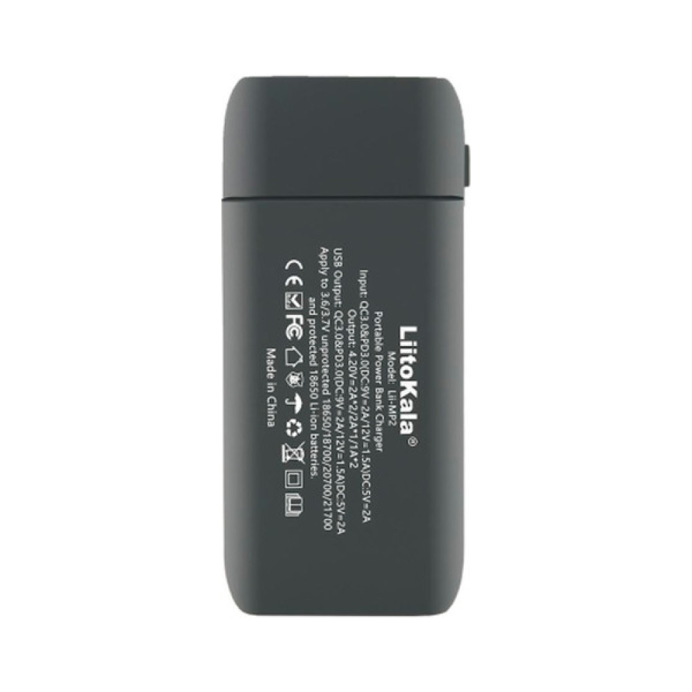 Зарядний пристрій для акумуляторів Liitokala 2 Slots, w func. Powerbank/PD/QC, USB/Type-C, LED disp, 18650/21700 (Lii-MP2)