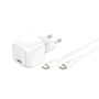 Зарядний пристрій Belkin USB-C PD30W PPS + cable USB-C to USB-C 1.0m PVC white (WCA008KQ1MWH-B6)