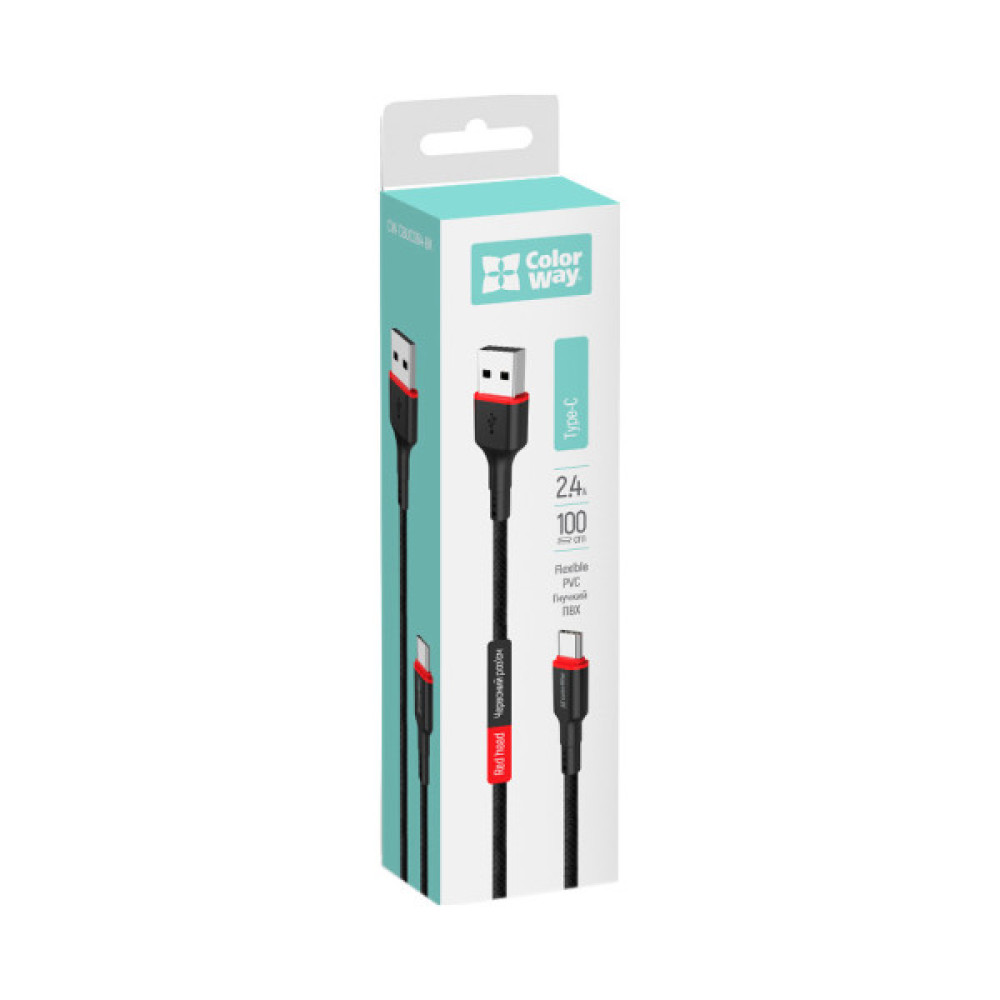 Дата кабель USB 2.0 AM to USB-C 1.0m 2.4А black ColorWay (CW-CBUC064-BK)