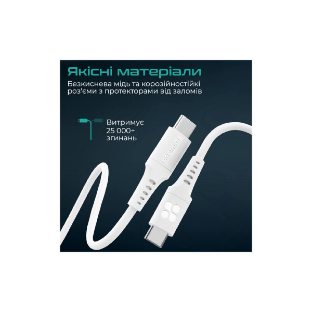 Дата кабель USB-C to USB-C 1.2m Promate (powerlink-cc120.white)