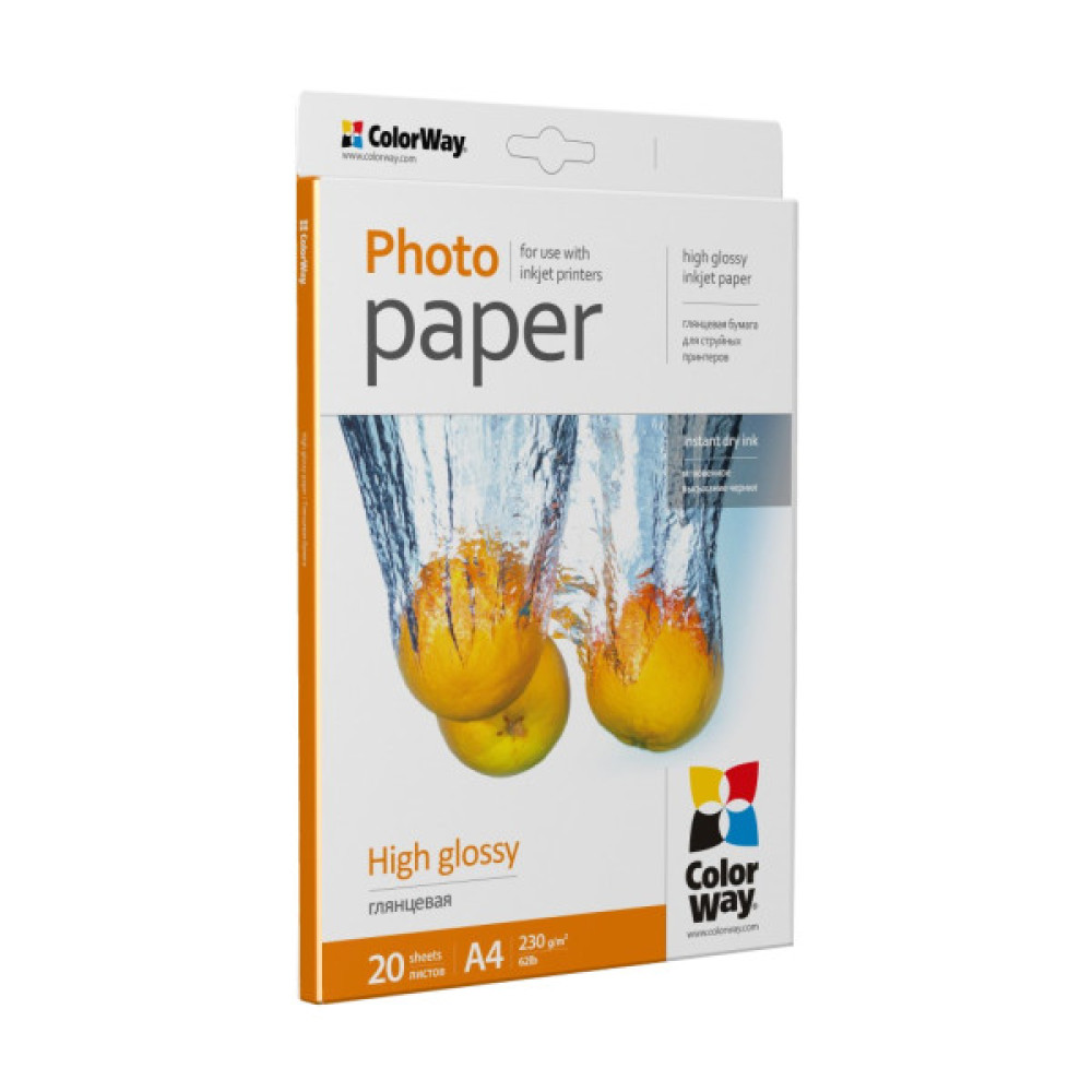 Фотопапір ColorWay A4 230г Glossy 20ст (PG230020A4)