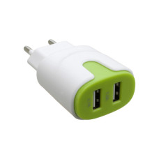 Зарядний пристрій Patron 2xUSB 2.0 2A/1A white/green (PN-2USB-220V-G)