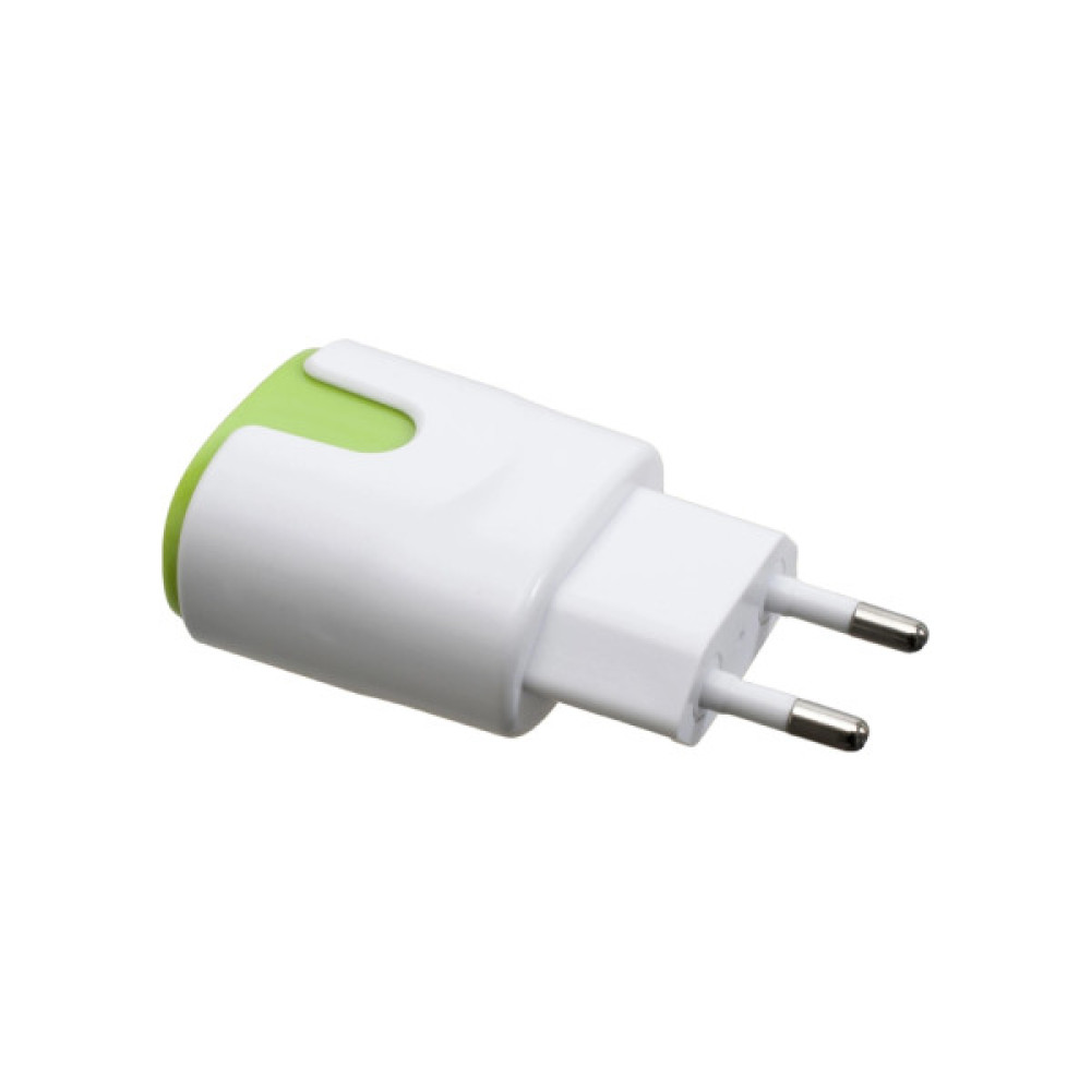 Зарядний пристрій Patron 2xUSB 2.0 2A/1A white/green (PN-2USB-220V-G)