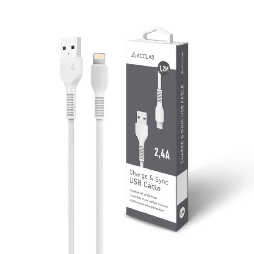 Дата кабель USB 2.0 AM to Lightning 1.2m AL-CBCOLOR-L1WT White ACCLAB (1283126518225)