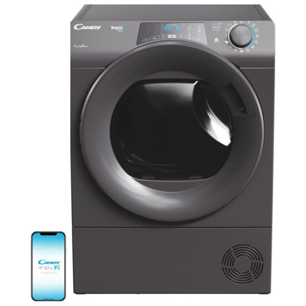 Сушильна машина Candy тепловий насос, 7кг, A++, 48,6см, дисплей, Wi-Fi, cріблястий