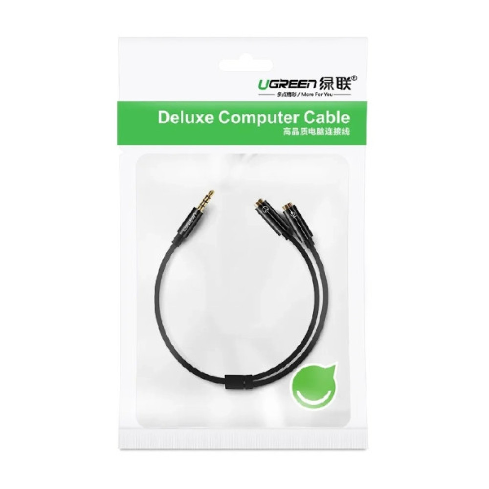 Кабель мультимедійний 3.5mm M to 2x3.5mm F 0.2m AV141 black Ugreen (30619)