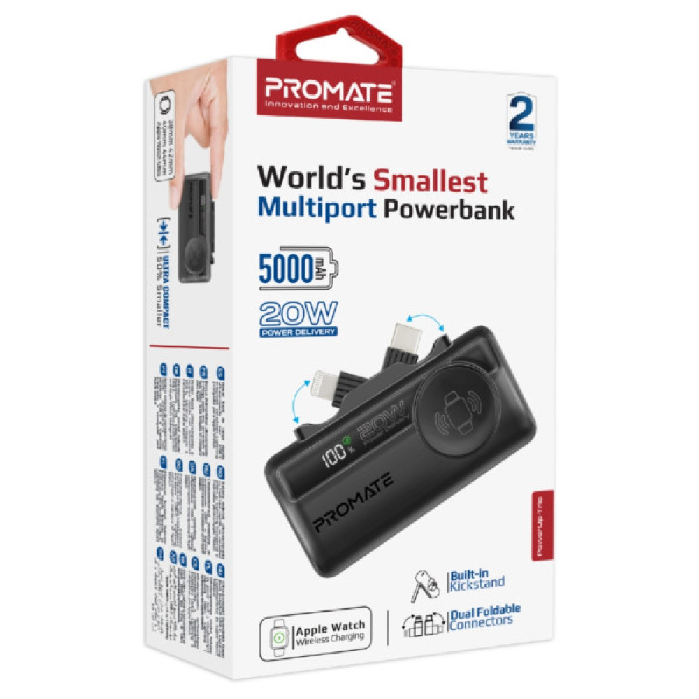 Батарея універсальна Promate 5000mAh PD/20W, Apple Watch charging (powerup-trio.black)