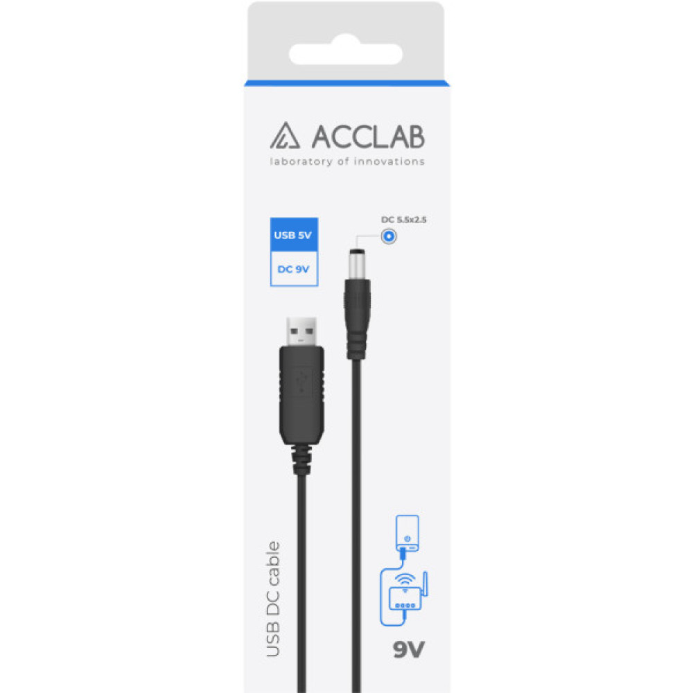 Кабель живлення USB to DC 5.5x2.5mm 9V 1.0m 1.0A ACCLAB (1283126565113)