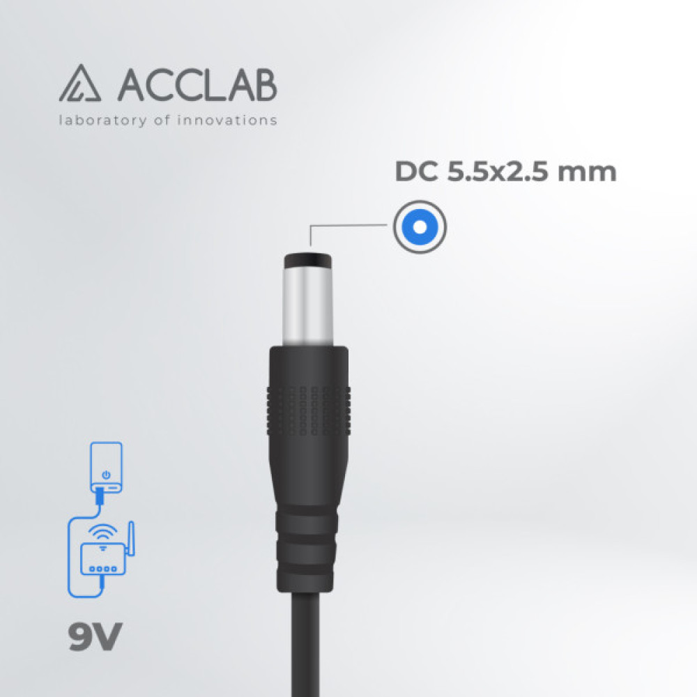 Кабель живлення USB to DC 5.5x2.5mm 9V 1.0m 1.0A ACCLAB (1283126565113)