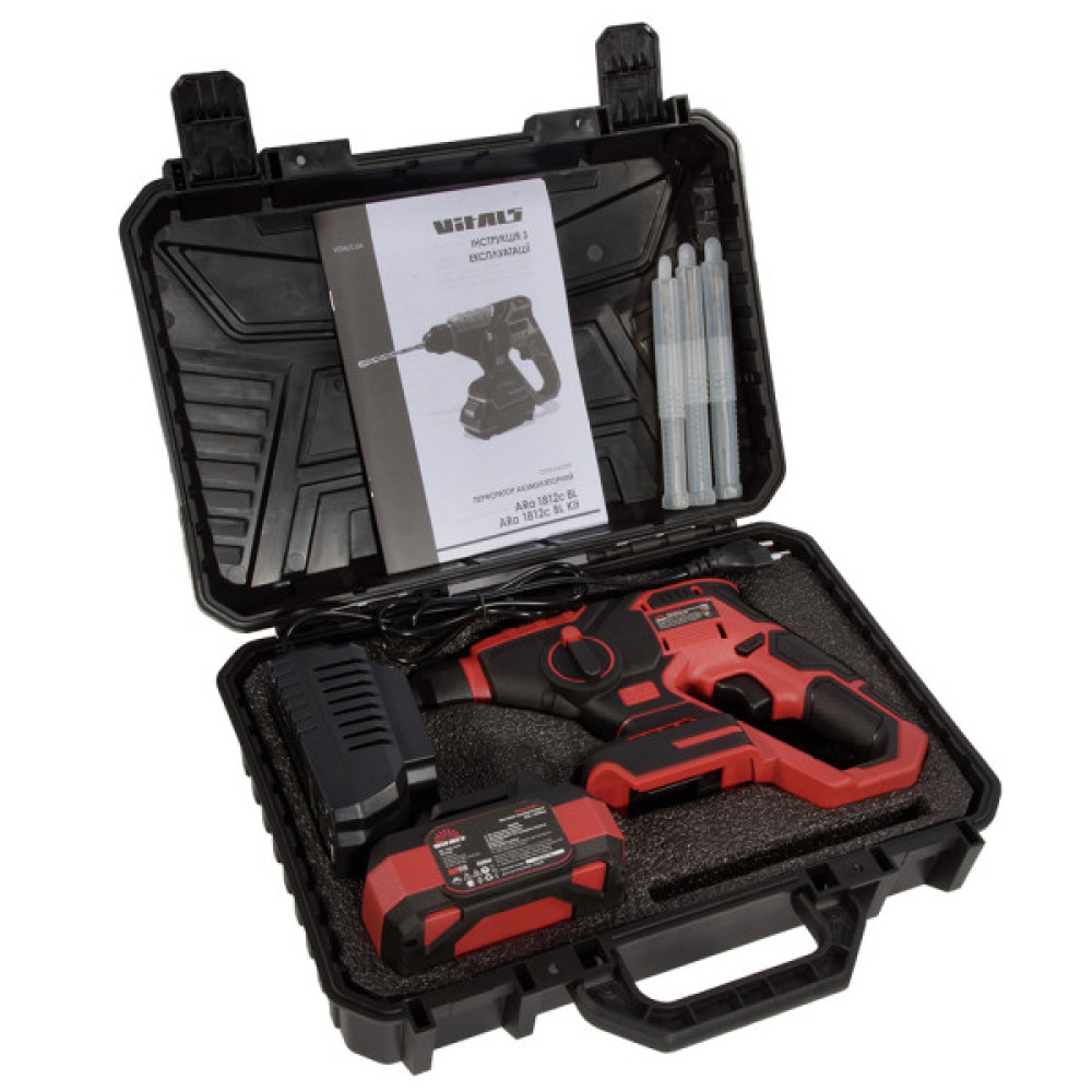 Перфоратор Vitals Master, ARa 1812c BL Kit, 18V, 4Ah, 1.7J, 0-3000уд/хв, 0-750об/хв, IP21, ЗП (243622)