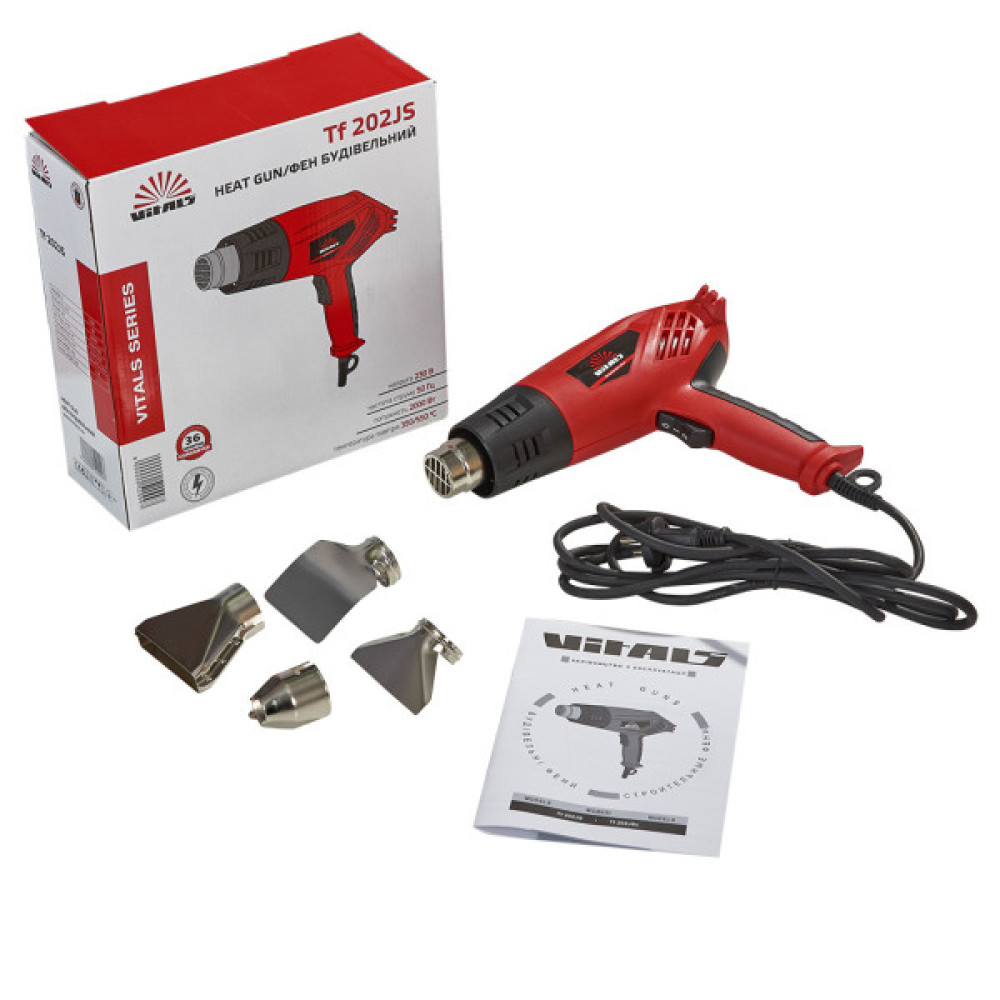 Будівельний фен Vitals Tf 202JS, 2000W, 350/550°C, 260–550л/хв, 0.72кг (52099)