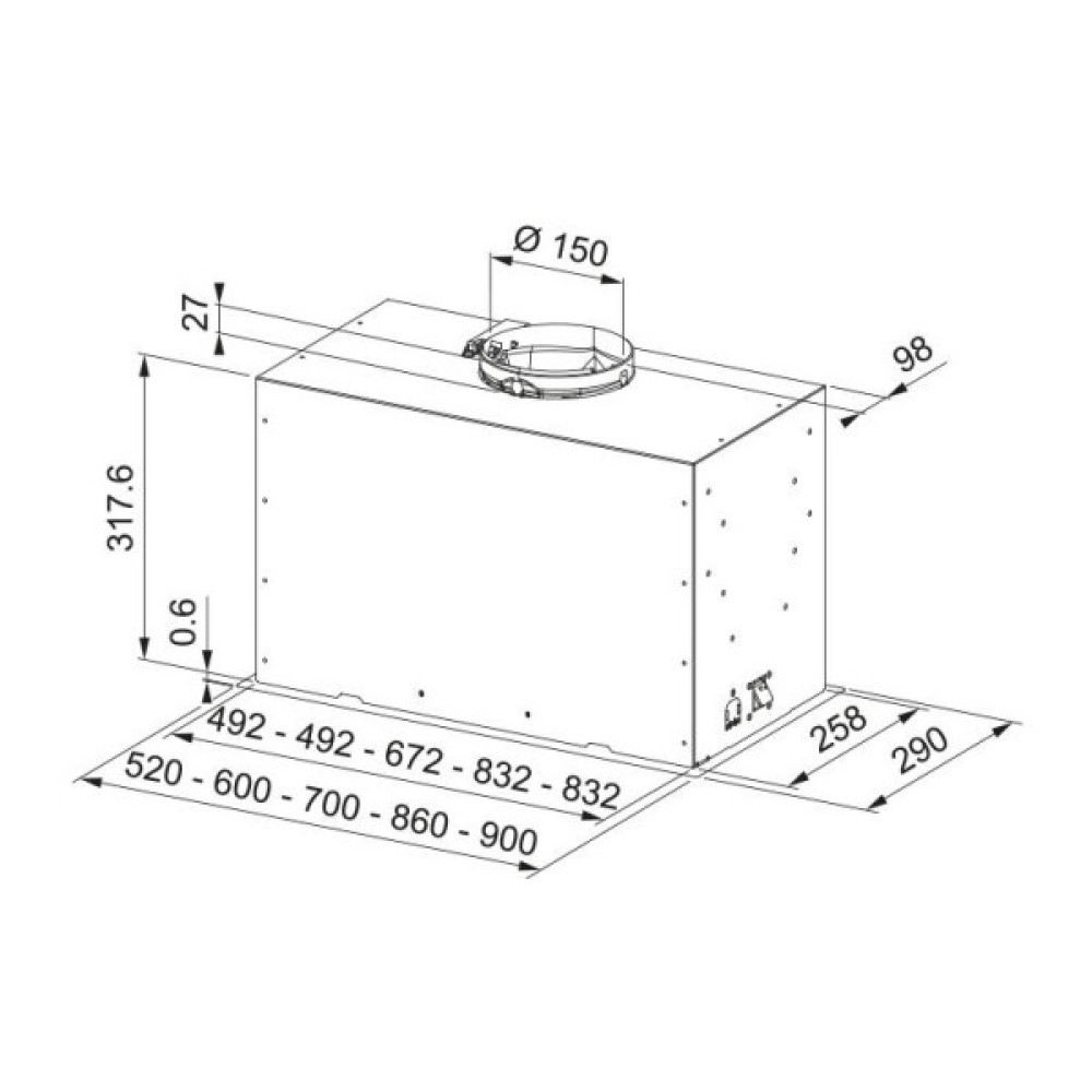 Витяжка Franke вбудовувана, 52см, 1250м.куб/год, Box Flush Basic FBFE LG A52, cвітло-сірий