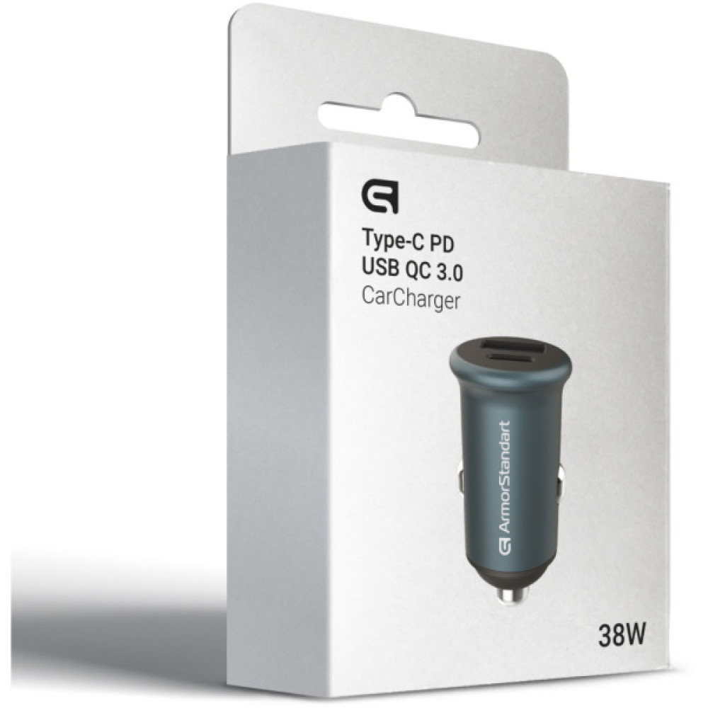 Зарядний пристрій Armorstandart Car USB Type-C PD20W + USB QC 3.0 Grey (ARM65439)