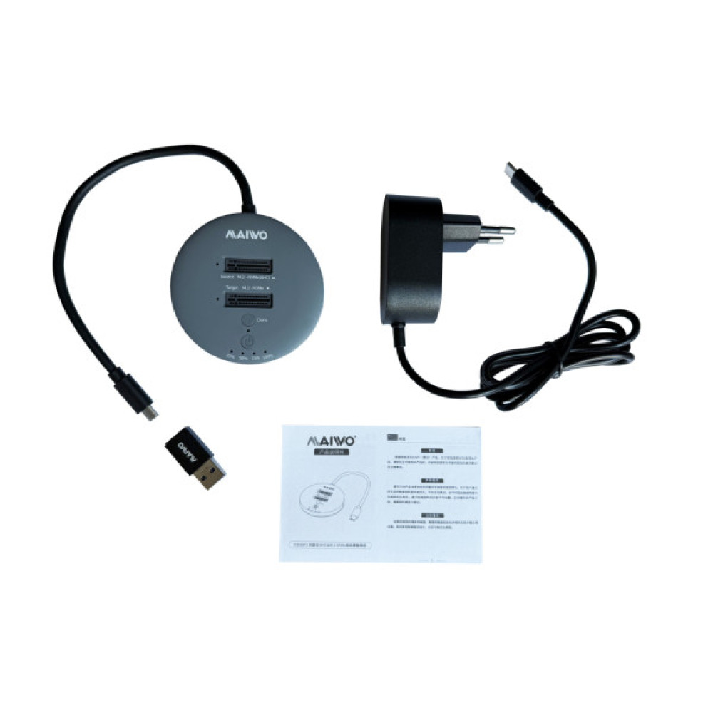 Док-станція для накопичувачів Maiwo 2*NVMe M.2 SSD to USB3.2 Gen2 USB-C 10Gbps (K3026P2 grey)