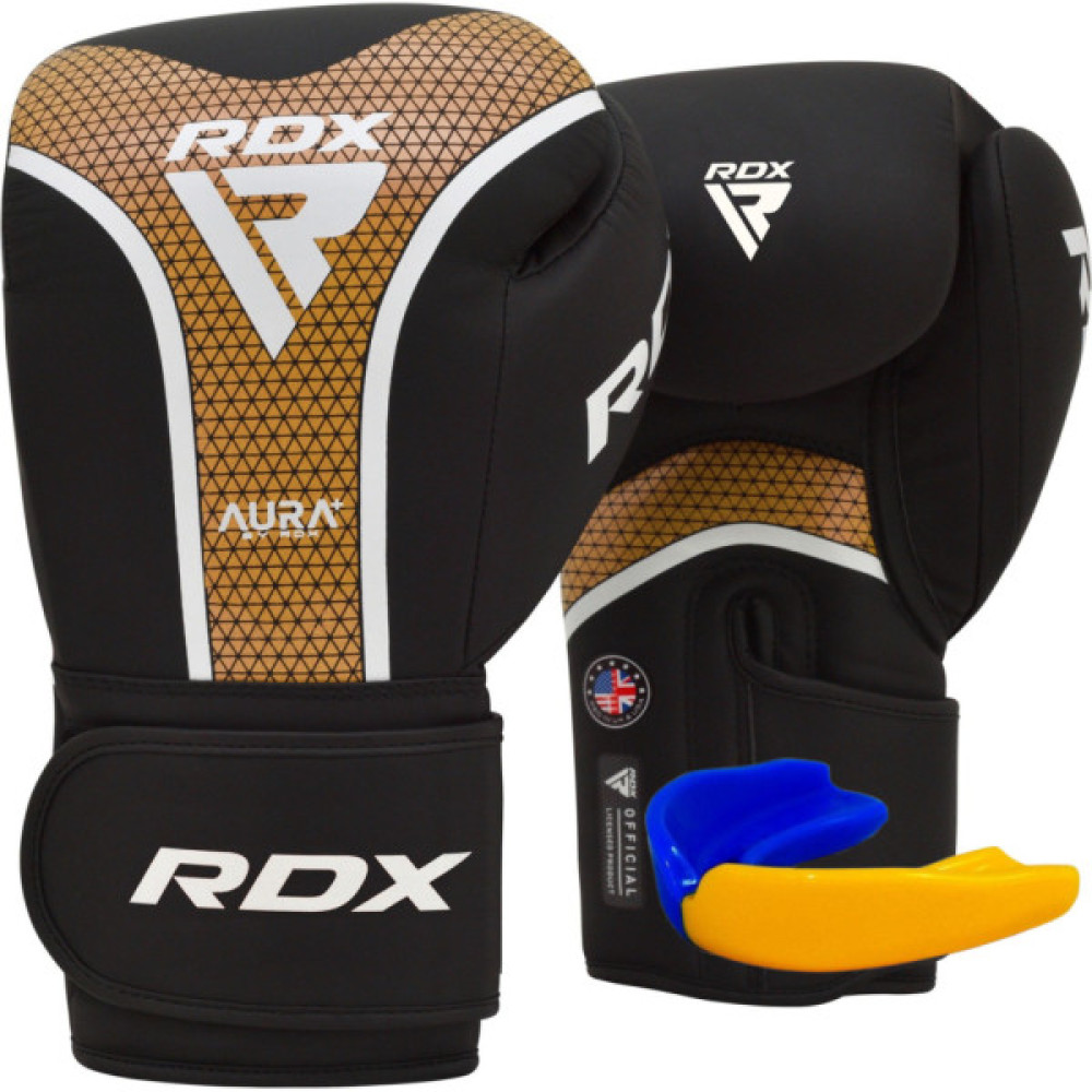 Боксерські рукавички RDX Aura Plus T-17 Black Golden 16 унцій (BGR-T17BGL-16OZ+)