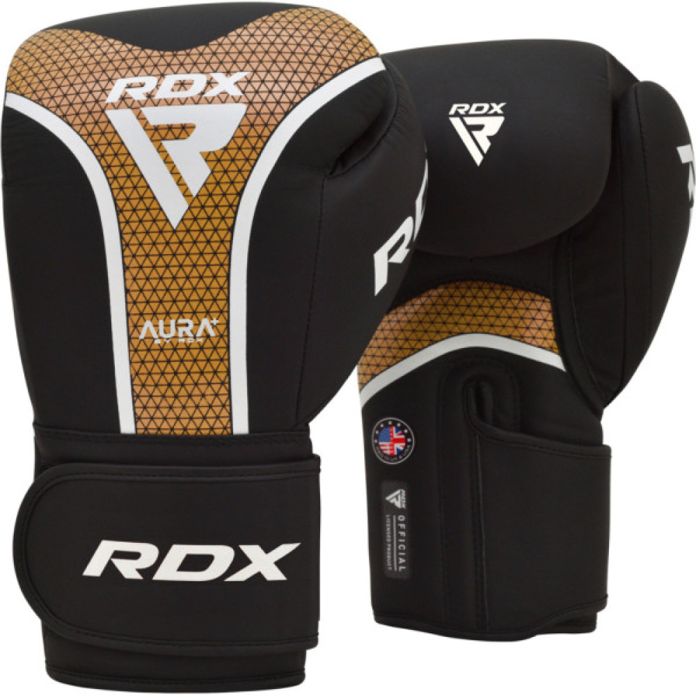 Боксерські рукавички RDX Aura Plus T-17 Black Golden 16 унцій (BGR-T17BGL-16OZ+)
