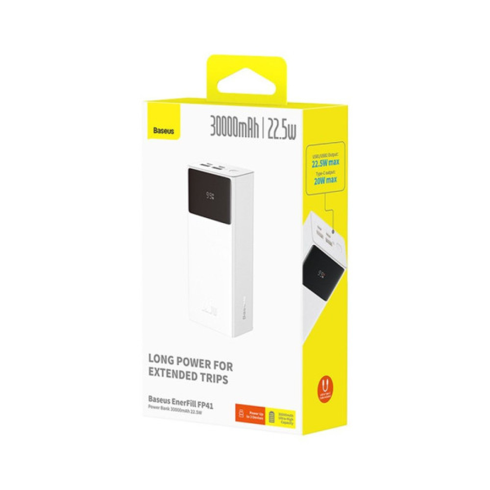 Батарея універсальна Baseus EnerFill FP41 30000MAh 22,5W PD QC White (E0027K01)
