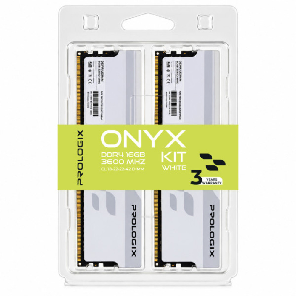 Модуль пам'яті для комп'ютера DDR4 16GB (2x8GB) 3600 MHz Onyx White Prologix (PRO16GB3600YW4K)
