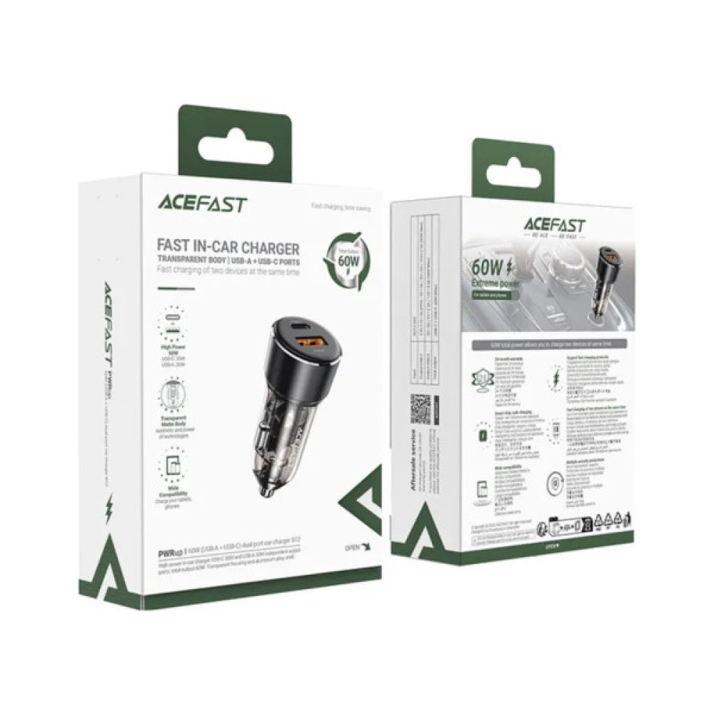 Зарядний пристрій Acefast 2xUSB 60W (USB-C + USB-A) B12 (6974316282914)
