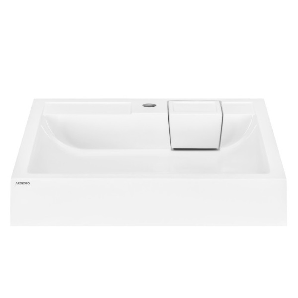 Раковина, умивальник ARDESTO Charlie, штучний камінь, прямокут., з отвором для змішувача, без переливу, 595х595х115мм, накладний, білий