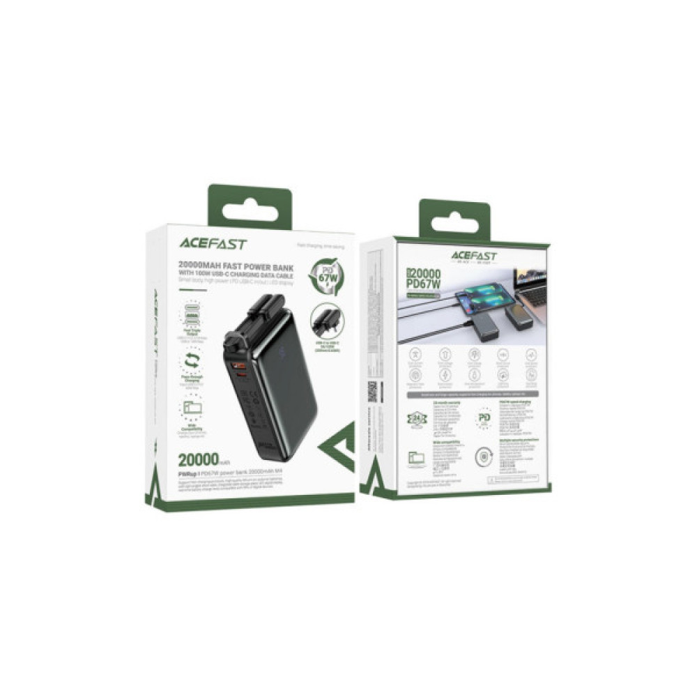 Батарея універсальна Acefast 20000mAh 67W PD/3.0, 20В/3.35A Type-C, USB-A, with cable, Li-ion M4 Black (6974316282723)