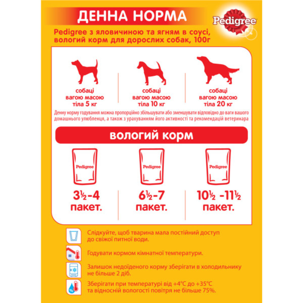 Вологий корм для собак Pedigree Яловичина, ягня в соусі 100 г (5900951262531)