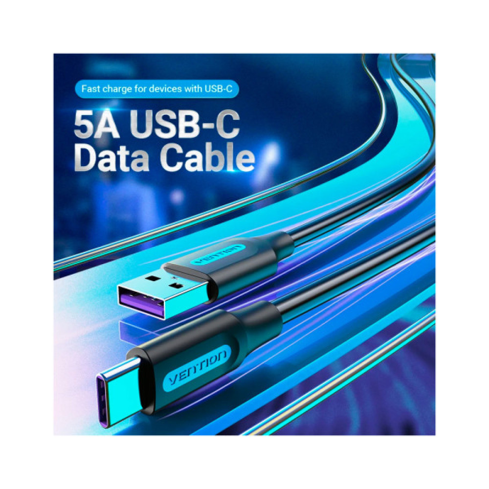 Дата кабель USB 2.0 AM to USB-C 0.5m 5.0A (25W) PVC black Vention (CORBD)