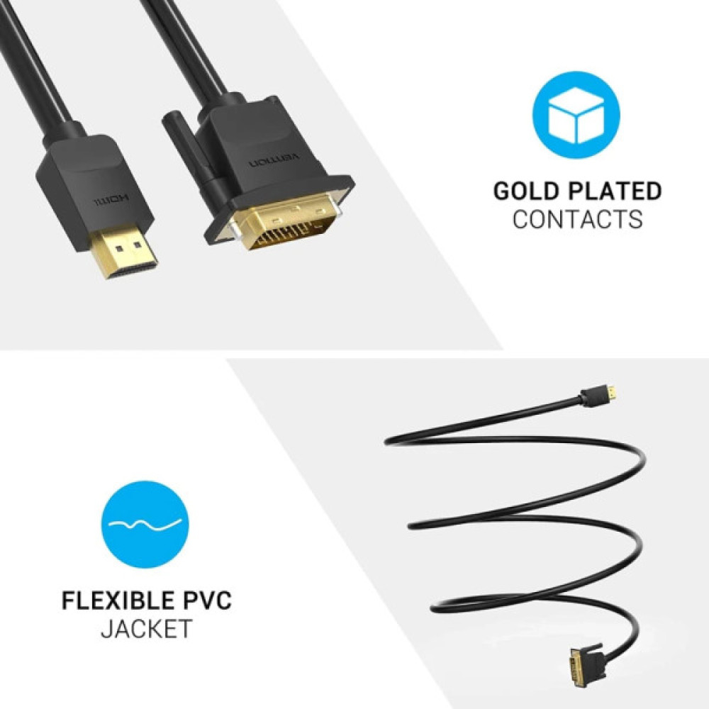 Кабель мультимедійний HDMI M to DVI M 2.0m black Vention (ABFBH)