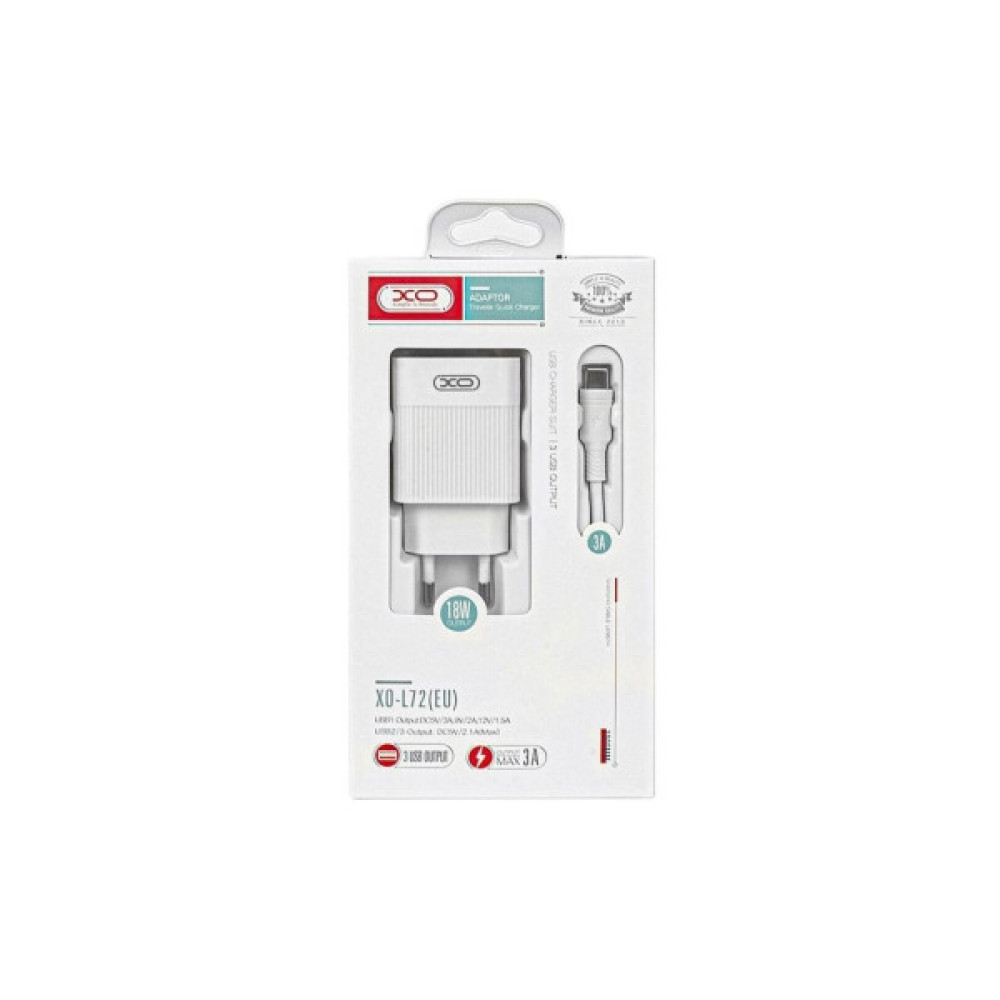 Зарядний пристрій XO 1xUSB QC3.0 18W + 2xUSB 2.4A + cable USB-C white (L72-TC-WH)