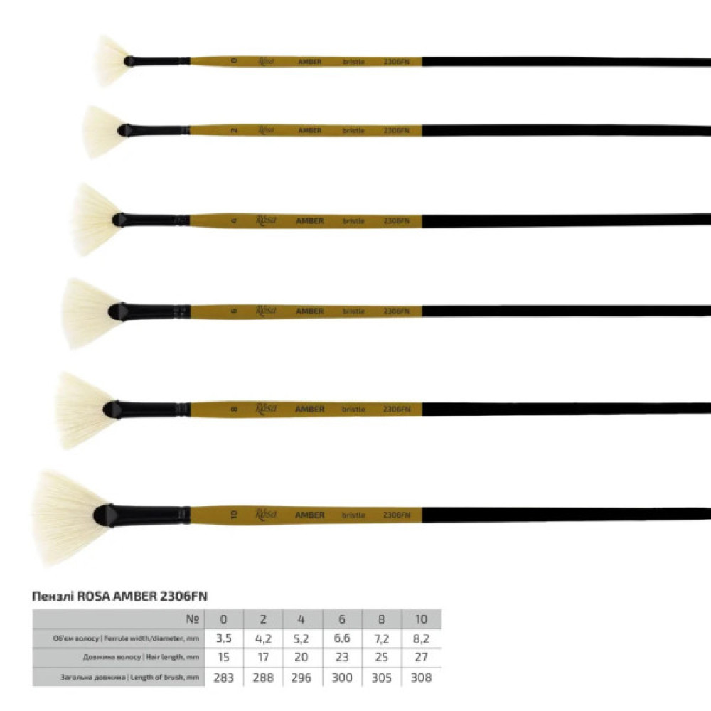 Пензлик для малювання Rosa Щетина віялова, AMBER 2306FN, №4 (4823098533597)