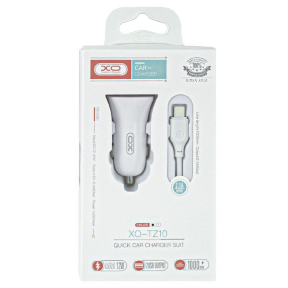 Зарядний пристрій XO 2xUSB 2.4A + cable USB to Micro 5P white (TZ10-M-WH)