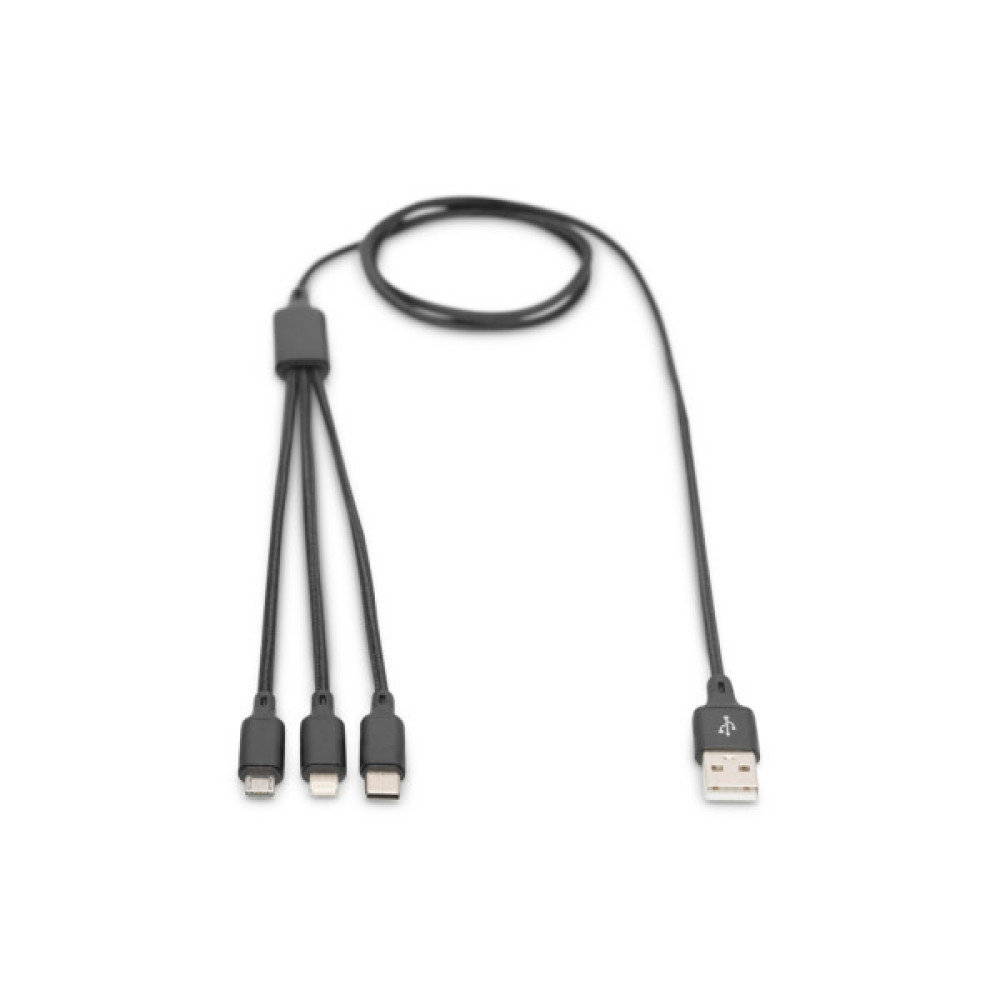 Дата кабель USB 2.0 AM to Lightning + Micro 5P + USB-C 1.0m charge only Digitus (AK-300160-010-S)