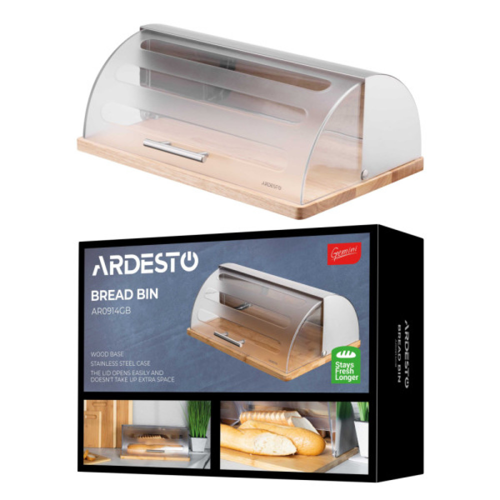 Хлібниця ARDESTO Gemini 39х27х15см, дерево, пластик, нержавіюча сталь (AR0914GB)