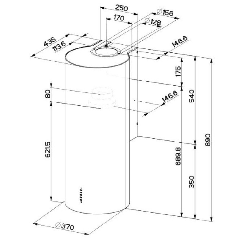 Витяжка Faber купольна, 37см, 1169м.куб/год, Cylindra Plus Wh Gloss A37, білий глянцевий