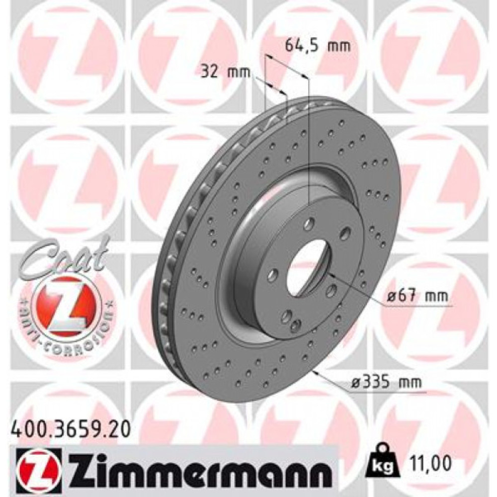 Гальмівний диск ZIMMERMANN 400.3659.20 Гальмівний диск ZIMMERMANN 400.3659.20