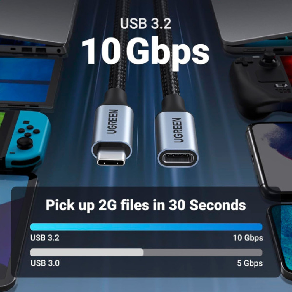 Дата кабель USB-C M/F 0.5m 5A USB 3.1 Gen2 10Gbps black UGREEN (80810)