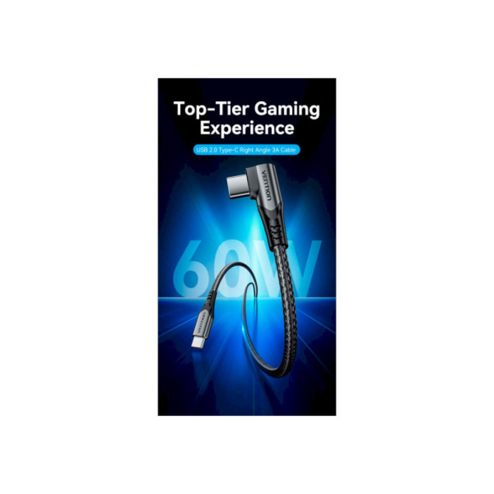 Дата кабель USB-C to USB-C 0.5m USB2.0 60W (20V/3A) angle 90° Gray Aluminum Alloy VENTION (TRAHD)