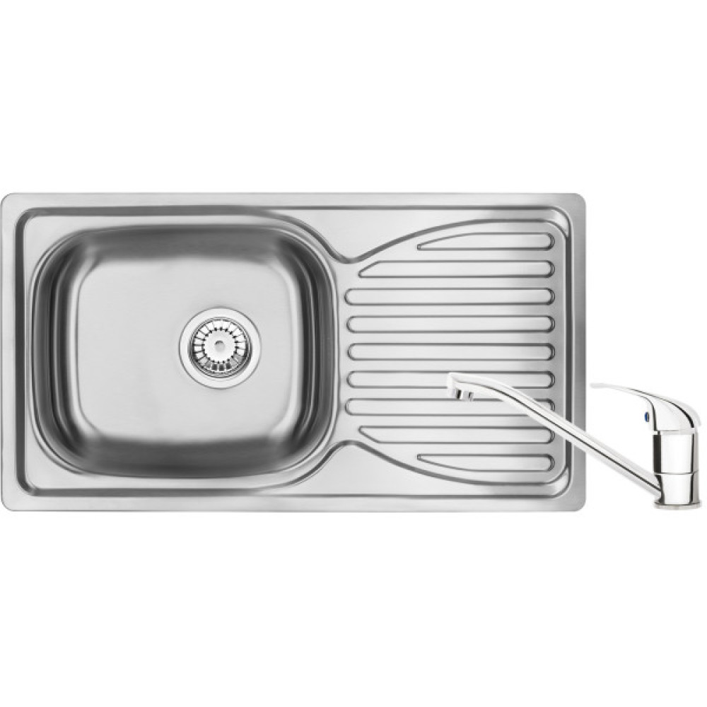 Набір для кухні Deante Doppio, сталева мийка ZEN_0113 + змішувач BYU_060M, сатін
