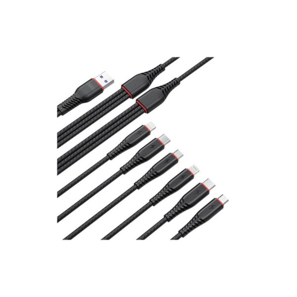 Дата кабель USB 2.0 AM to 2xLightning + 2xMicro 5P + 2xUSB-C 1.2m black XO (XO-NB196-6in1)
