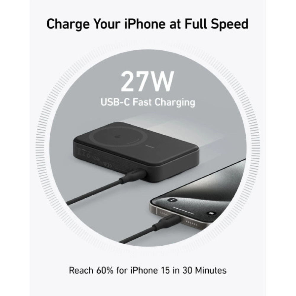 Батарея універсальна Anker 10000mAh MagGo Qi2/15W + USB-C PD 27W Black (A1654G11)
