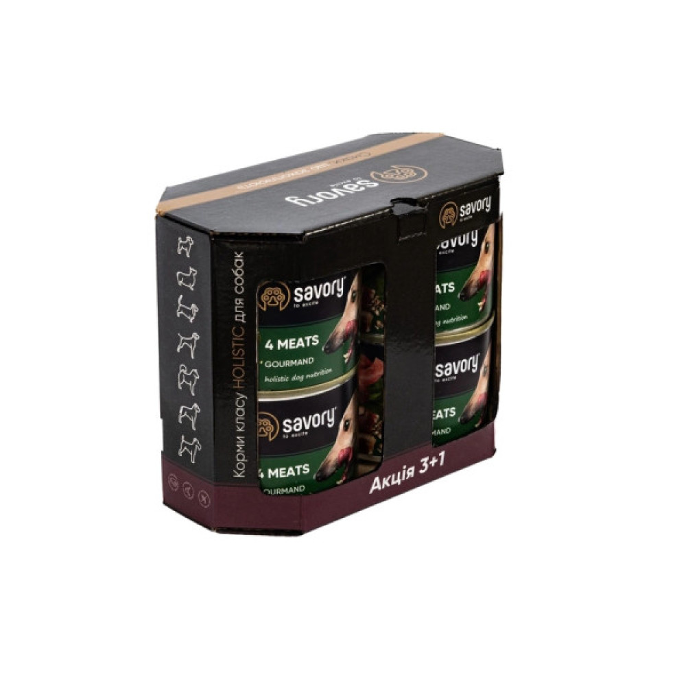 Консерви для собак Savory Gourmand "3+1" чотирма видами м'яса 4 шт х 200 г (2700000032695)