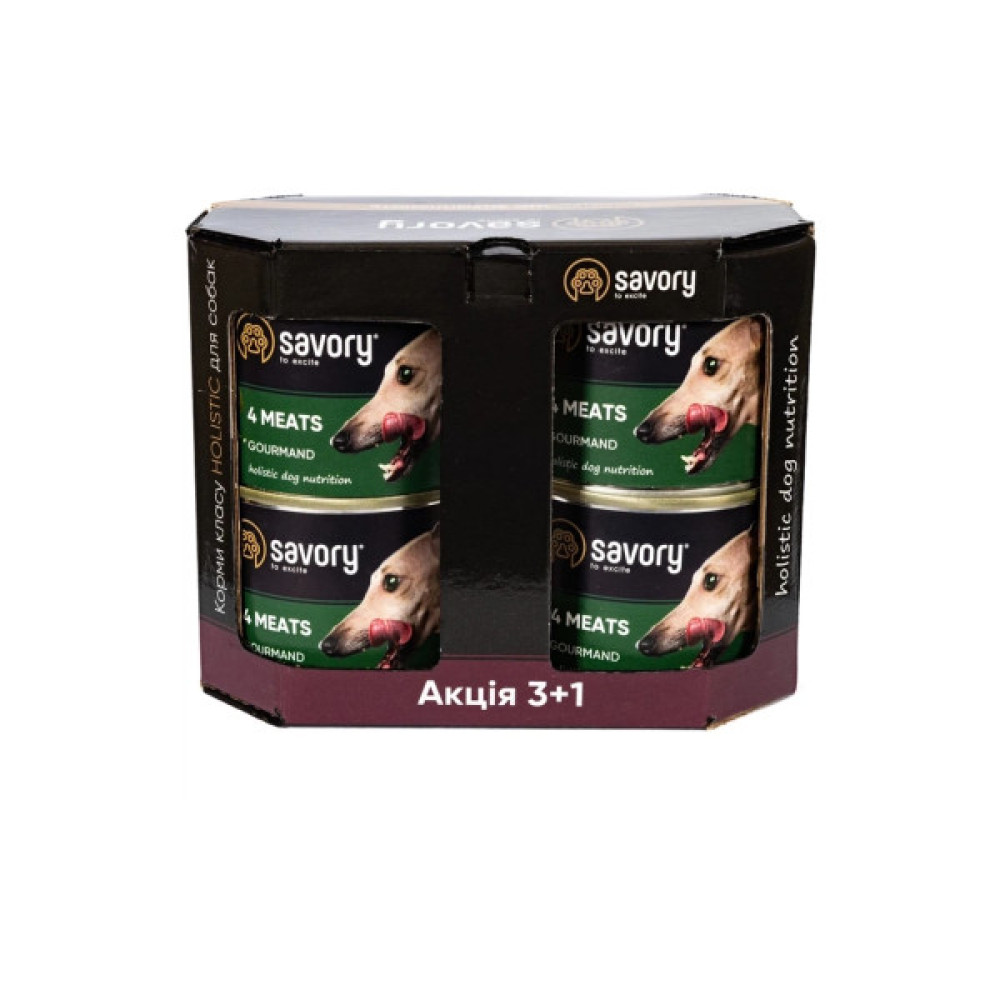 Консерви для собак Savory Gourmand "3+1" чотирма видами м'яса 4 шт х 200 г (2700000032695)