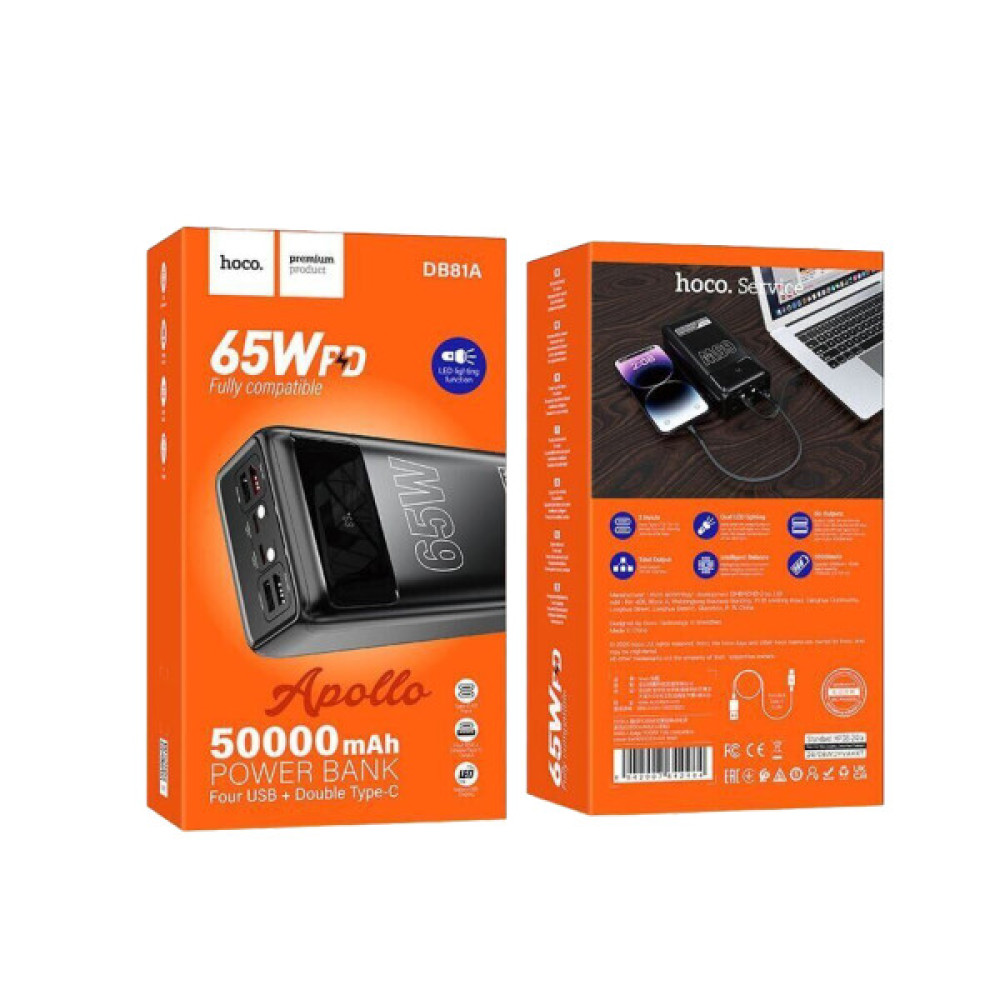 Батарея універсальна HOCO 50000mAh Apollo PD/65W QC/3.0 Black (DB81A / 714725)