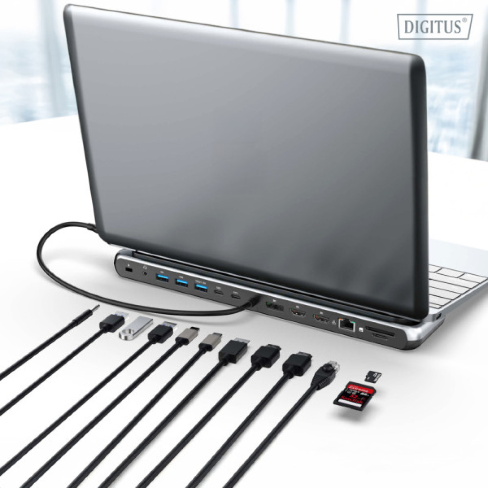 Порт-реплікатор Digitus USB-C > 2xHDMI/1xDP/3xUSB-A/USB-C/RJ54/PD/Audio (DA-70919) Порт-реплікатор Digitus USB-C > 2xHDMI/1xDP/3xUSB-A/USB-C/RJ54/PD/Audio (DA-70919)