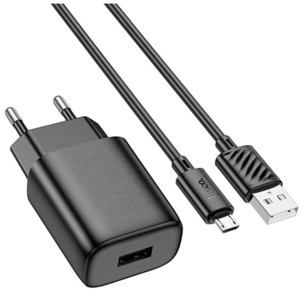 Зарядний пристрій HOCO C134A Solid USB + cable USB to Micro 5P Black (6942007621335)