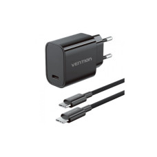 Зарядний пристрій Vention 1xUSB-C PD30W + cable USB-C to USB-C black (G18B0-EU)
