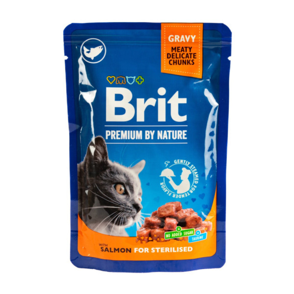 Вологий корм для кішок Brit Premium з лососем для стерилізованих 100 г (8595602548460)